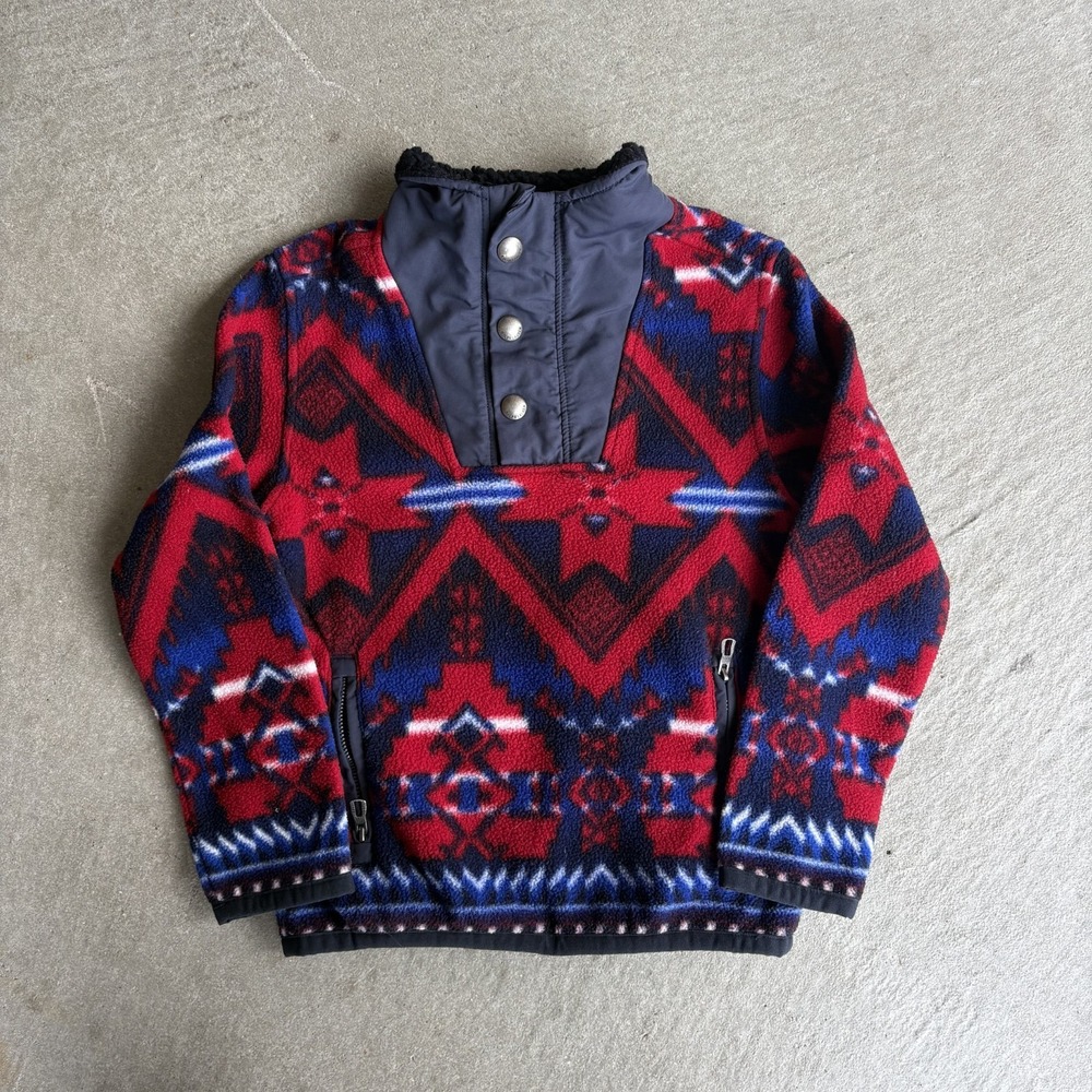 Vintage Kids Polo Ralph Lauren Aztec Navaho Fleece Pullover Snap Sweatshirt Y5